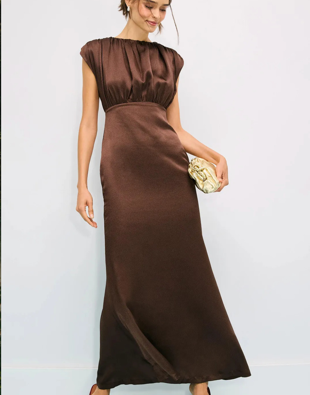 Badgley Mischka Brown Satin Gown Maxi Dress SIZE 2 Old Money Elegant Formal $228
